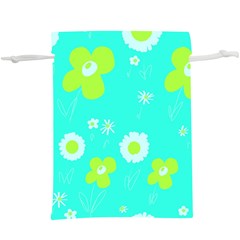 Daisy Flowers Lime Green White Turquoise  Lightweight Drawstring Pouch (xl) by Mazipoodles