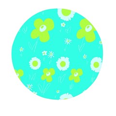 Daisy Flowers Lime Green White Turquoise  Mini Round Pill Box (pack Of 5) by Mazipoodles