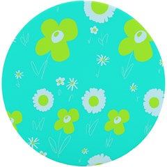 Daisy Flowers Lime Green White Turquoise  Uv Print Round Tile Coaster