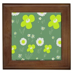 Daisy Flowers Lime Green White Forest Green  Framed Tile by Mazipoodles