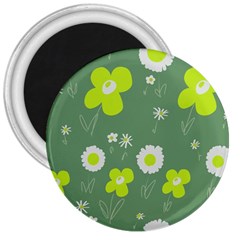 Daisy Flowers Lime Green White Forest Green  3  Magnets by Mazipoodles