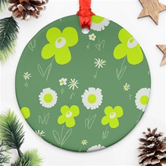 Daisy Flowers Lime Green White Forest Green  Ornament (round) by Mazipoodles