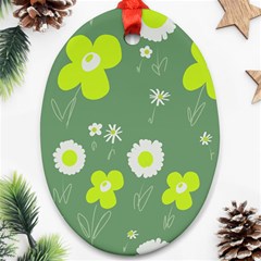 Daisy Flowers Lime Green White Forest Green  Ornament (oval) by Mazipoodles