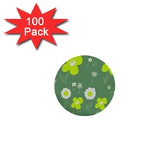 Daisy Flowers Lime Green White Forest Green  1  Mini Buttons (100 Pack)  by Mazipoodles