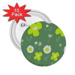 Daisy Flowers Lime Green White Forest Green  2 25  Buttons (10 Pack)  by Mazipoodles