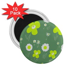 Daisy Flowers Lime Green White Forest Green  2 25  Magnets (10 Pack)  by Mazipoodles