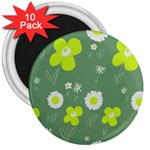 Daisy Flowers Lime Green White Forest Green  3  Magnets (10 pack)  Front