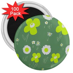 Daisy Flowers Lime Green White Forest Green  3  Magnets (100 Pack) by Mazipoodles