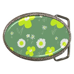 Daisy Flowers Lime Green White Forest Green  Belt Buckles by Mazipoodles