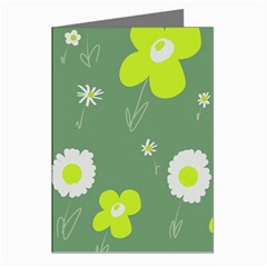 Daisy Flowers Lime Green White Forest Green  Greeting Cards (pkg Of 8) by Mazipoodles