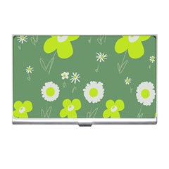 Daisy Flowers Lime Green White Forest Green  Business Card Holder by Mazipoodles