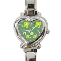 Daisy Flowers Lime Green White Forest Green  Heart Italian Charm Watch by Mazipoodles