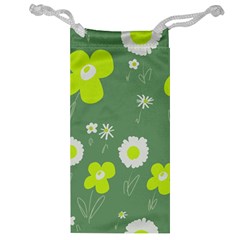 Daisy Flowers Lime Green White Forest Green  Jewelry Bag by Mazipoodles