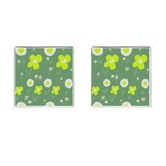 Daisy Flowers Lime Green White Forest Green  Cufflinks (square) by Mazipoodles