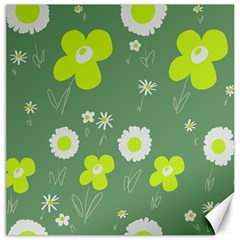 Daisy Flowers Lime Green White Forest Green  Canvas 16  X 16  by Mazipoodles