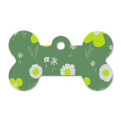 Daisy Flowers Lime Green White Forest Green  Dog Tag Bone (two Sides) by Mazipoodles