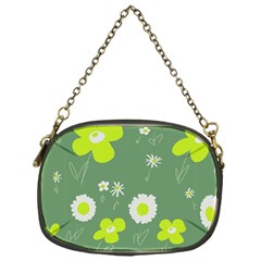 Daisy Flowers Lime Green White Forest Green  Chain Purse (one Side) by Mazipoodles