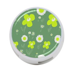 Daisy Flowers Lime Green White Forest Green  4-port Usb Hub (two Sides) by Mazipoodles