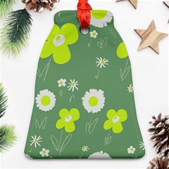 Daisy Flowers Lime Green White Forest Green  Bell Ornament (two Sides)