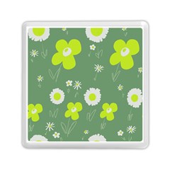 Daisy Flowers Lime Green White Forest Green  Memory Card Reader (square) by Mazipoodles