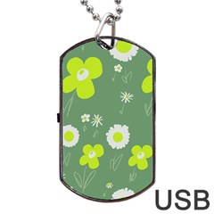 Daisy Flowers Lime Green White Forest Green  Dog Tag Usb Flash (two Sides) by Mazipoodles