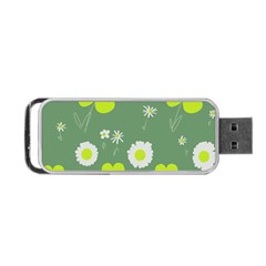 Daisy Flowers Lime Green White Forest Green  Portable Usb Flash (one Side) by Mazipoodles