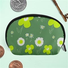 Daisy Flowers Lime Green White Forest Green  Accessory Pouch (large) by Mazipoodles