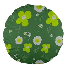 Daisy Flowers Lime Green White Forest Green  Large 18  Premium Flano Round Cushions by Mazipoodles