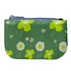 Daisy Flowers Lime Green White Forest Green  Large Coin Purse by Mazipoodles