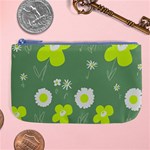 Daisy Flowers Lime Green White Forest Green  Large Coin Purse Front