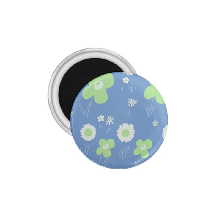 Daisy Flowers Pastel Green White Blue  1.75  Magnets