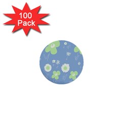 Daisy Flowers Pastel Green White Blue  1  Mini Buttons (100 Pack)  by Mazipoodles