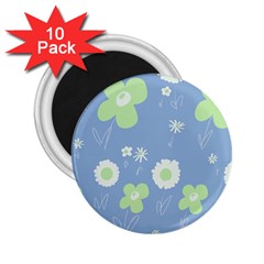 Daisy Flowers Pastel Green White Blue  2 25  Magnets (10 Pack)  by Mazipoodles