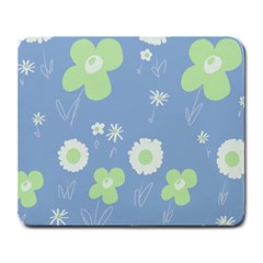 Daisy Flowers Pastel Green White Blue  Large Mousepad by Mazipoodles