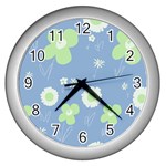 Daisy Flowers Pastel Green White Blue  Wall Clock (Silver) Front