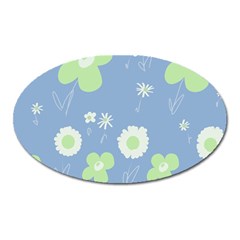 Daisy Flowers Pastel Green White Blue  Oval Magnet by Mazipoodles