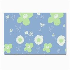 Daisy Flowers Pastel Green White Blue  Postcard 4 x 6  (pkg Of 10) by Mazipoodles