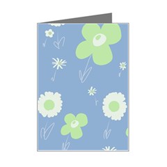 Daisy Flowers Pastel Green White Blue  Mini Greeting Card by Mazipoodles