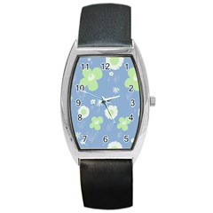 Daisy Flowers Pastel Green White Blue  Barrel Style Metal Watch by Mazipoodles