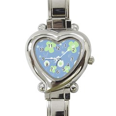 Daisy Flowers Pastel Green White Blue  Heart Italian Charm Watch by Mazipoodles