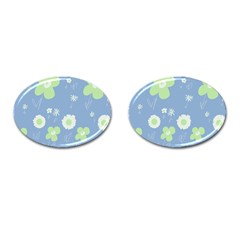 Daisy Flowers Pastel Green White Blue  Cufflinks (oval) by Mazipoodles