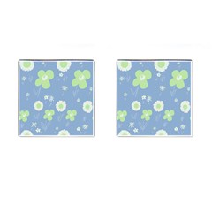 Daisy Flowers Pastel Green White Blue  Cufflinks (square) by Mazipoodles