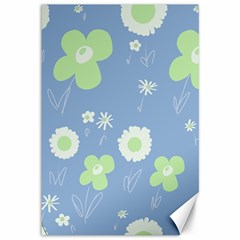 Daisy Flowers Pastel Green White Blue  Canvas 12  X 18  by Mazipoodles