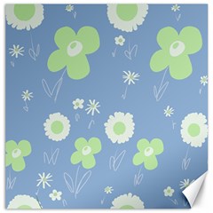 Daisy Flowers Pastel Green White Blue  Canvas 16  X 16  by Mazipoodles