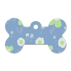 Daisy Flowers Pastel Green White Blue  Dog Tag Bone (one Side) by Mazipoodles