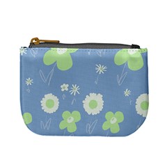 Daisy Flowers Pastel Green White Blue  Mini Coin Purse by Mazipoodles