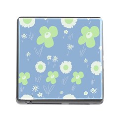 Daisy Flowers Pastel Green White Blue  Memory Card Reader (square 5 Slot) by Mazipoodles