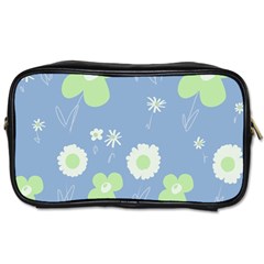 Daisy Flowers Pastel Green White Blue  Toiletries Bag (two Sides) by Mazipoodles