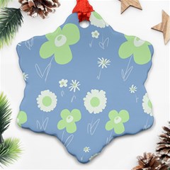 Daisy Flowers Pastel Green White Blue  Ornament (snowflake) by Mazipoodles