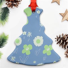 Daisy Flowers Pastel Green White Blue  Ornament (christmas Tree)  by Mazipoodles